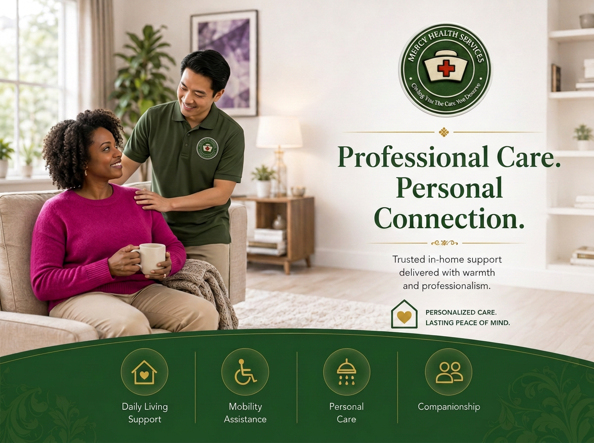 Mercy Health Services caregiver with an adult client at home