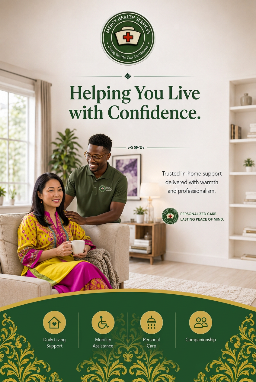 Professional care where you feel most comfortable โ caregiver with an adult client at home